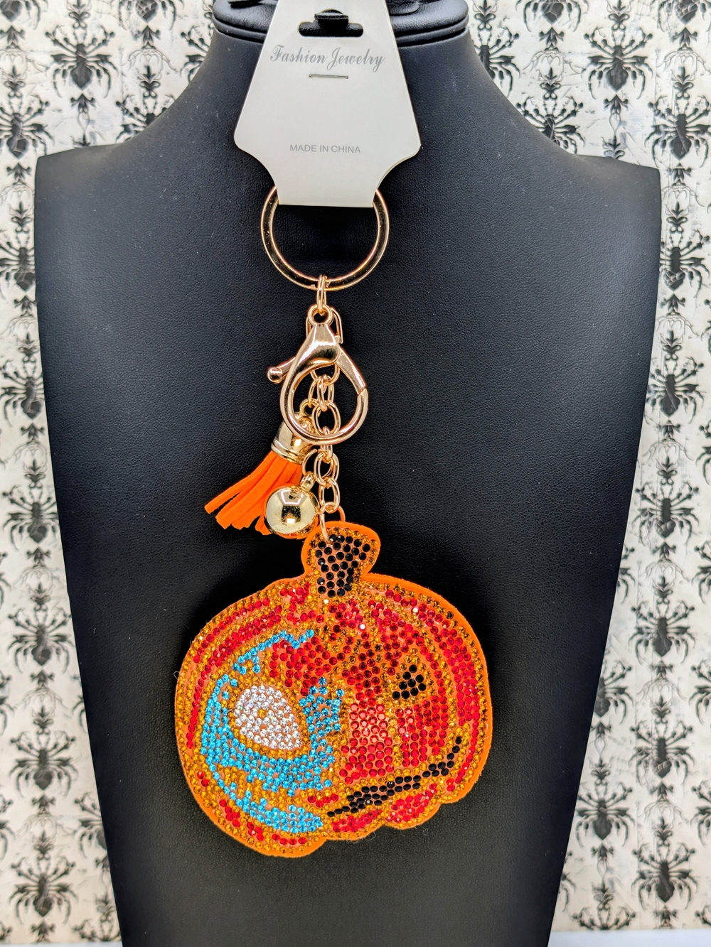 Nightmare Before Christmas Themed Large Faux Leather Rhinestone Keychain